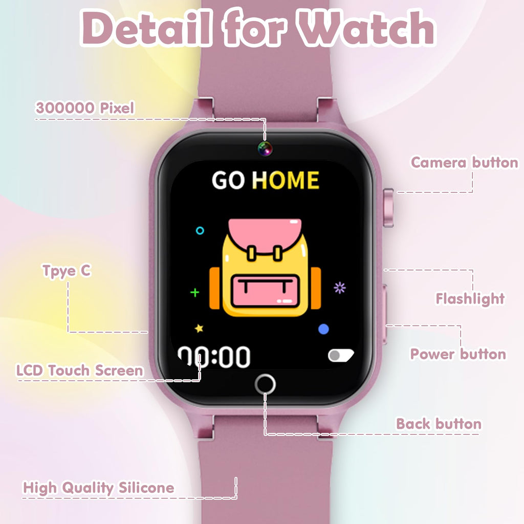 Luyiilo Kids Games Watch, with 26 Puzzle Games, Touch Screen, HD Camera, Alarm Clock, Toys for Ages 4-12 Years Old.Birthday Gift for Boys Girls (Pink)