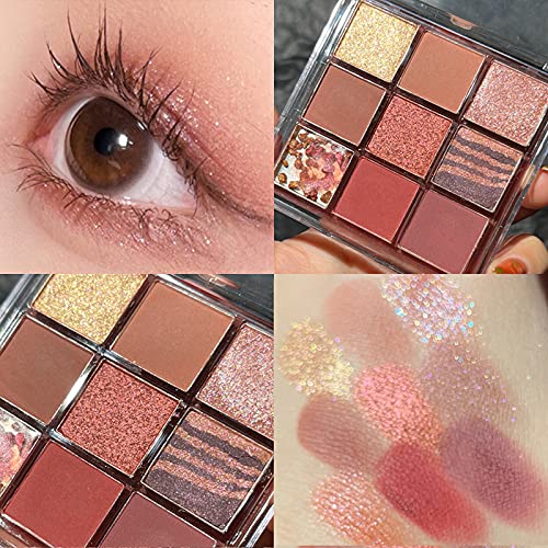 Kayswang 9 colors glitter eyeshadow palette makeup palette matte high pigment color cream texture natural eye shadow powder eye shadow palette in autumn and winter long lasting & waterproof (blue)
