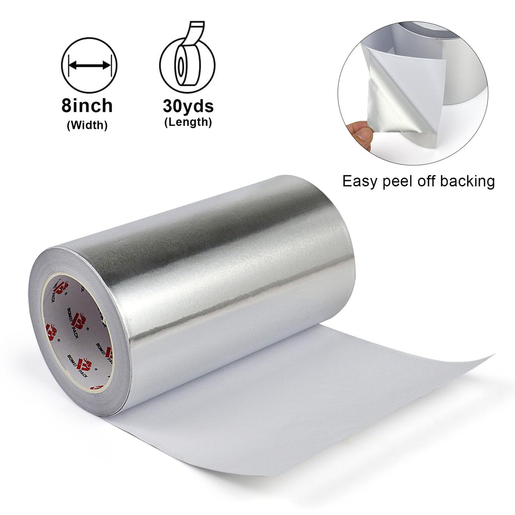 BOMEI PACK Aluminum Foil Tape,Heavy Duty Metal Foil Tape,High Temperature Silver Duct Tape,Perfect for Sealing & Patching,HVAC,Air Ducts,Insulation and Metal Repair (8 Inch)
