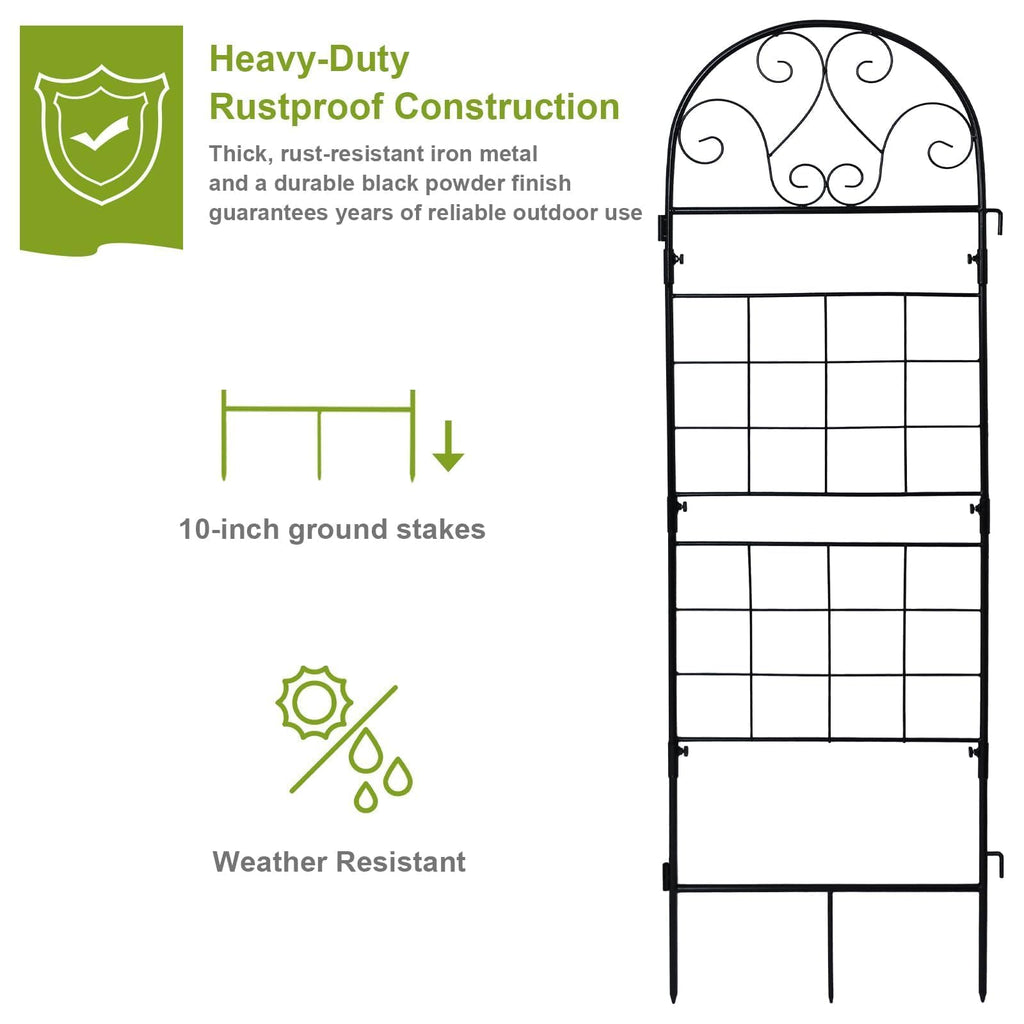 hogardeck 1PC 45x14 Inch Heavy Duty Metal Trellis - Black Rustproof Coated Outdoor Garden Support for Climbing Plants, Roses, Vegetables