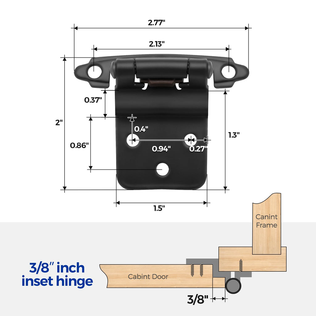 Ravinte 3/8" Inset Matte Black Cabinet Hinges 60 Pack (30 Pairs)