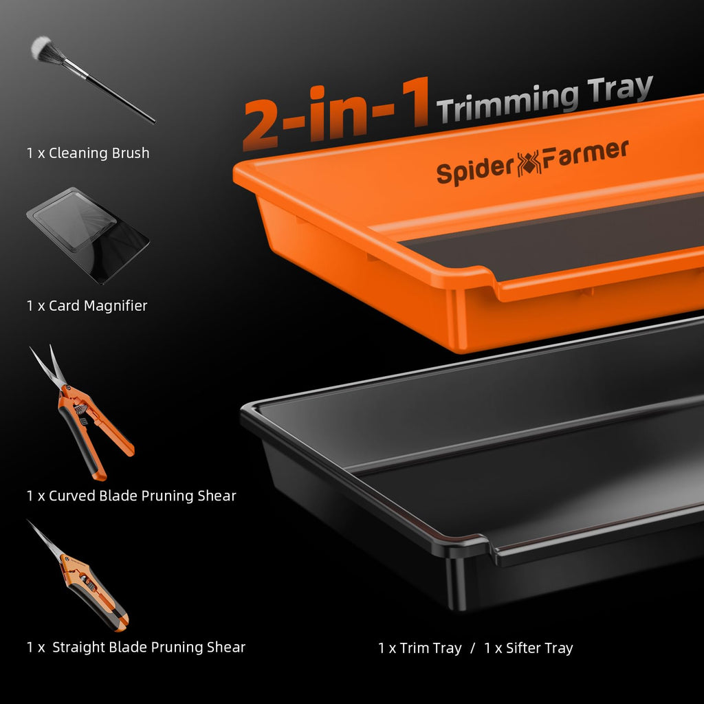 Spider Farmer Trim Tray Kit with Trimming Tray, 150 Micron Precision Screen, Bottom Harvest Bin, Scissors, Brush & Magnifying Card – Collect Pollen and Fine Plant Material
