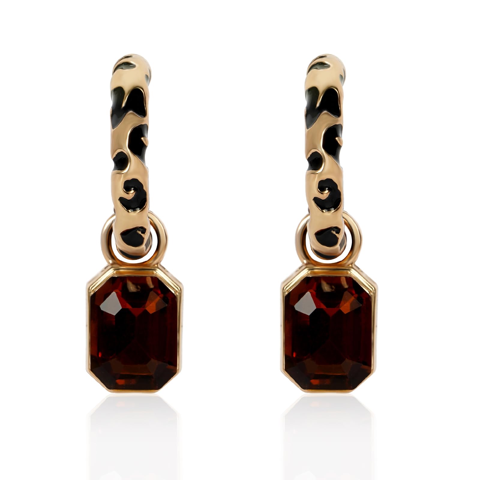 Leopard Hoop Earrings for Women Cheetah Leopard Print Open Hoop Earrings with Dangle Brown Faceted Glass Gemstone Charm Drop Animal Spots Earrings Party Jewelry Gifts for Women
