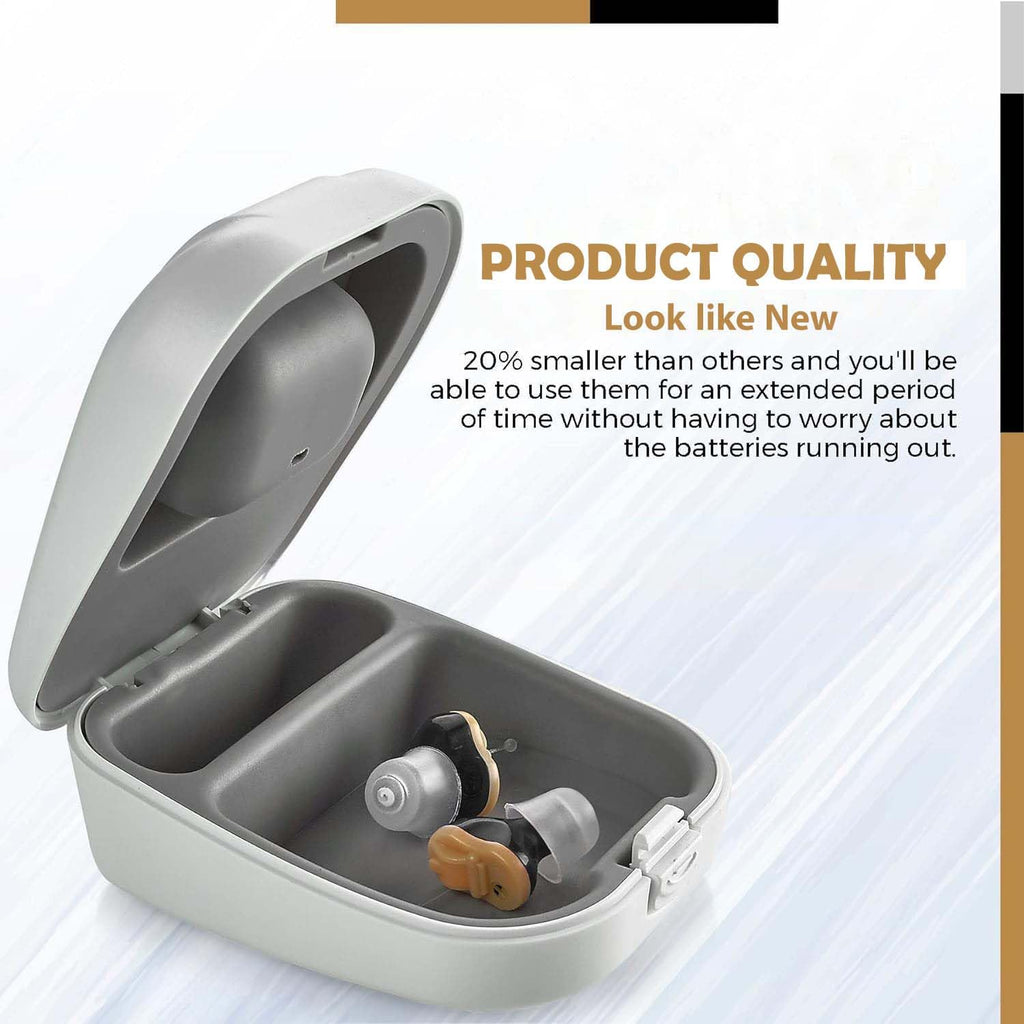 Premium Digital Hearing Aid Amplifier - Invisible in Canal (CIC) in-Ear Mini Sound Enhancer Set, Near-Invisible, Noise Cancelling, Personal Sound Hearing Amplifier - Black, Pair Right & Left Ear