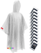 Disposable Rain Ponchos - Extra Long Waterproof Emergency Poncho with Hood for Adults, Bulk Family 12 Pack Raincoat for Park, Concerts, Hiking, Camping Essentials, Home Emergency Survival Kits, Clear