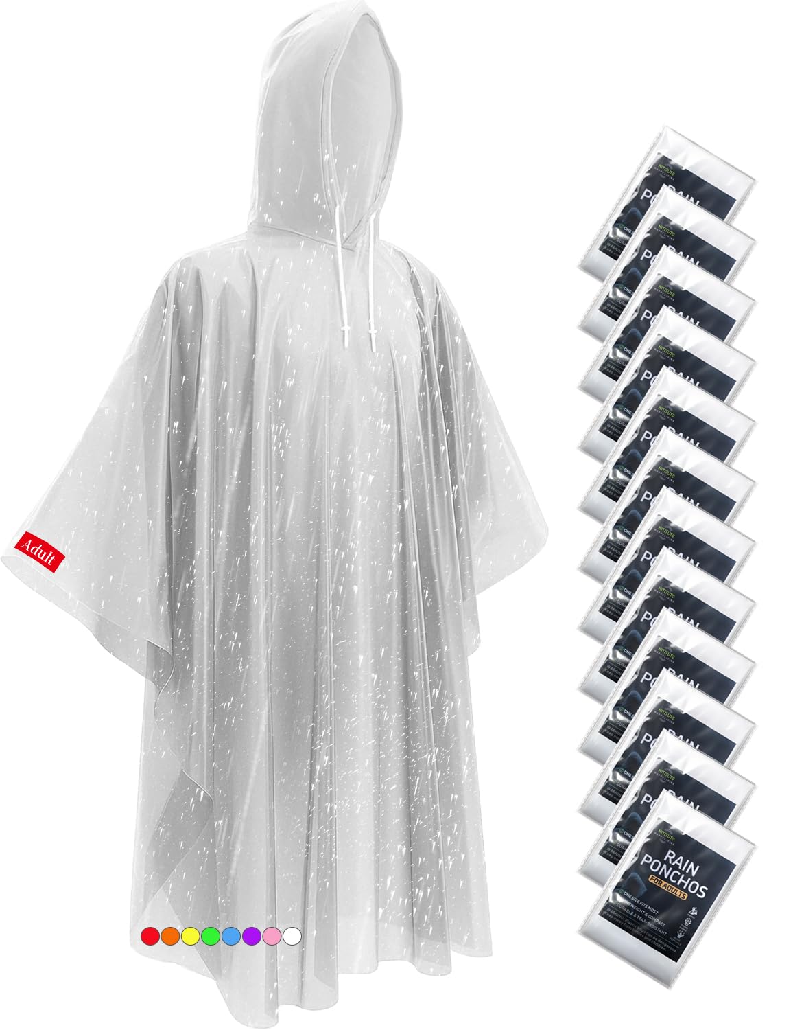 Disposable Rain Ponchos - Extra Long Waterproof Emergency Poncho with Hood for Adults, Bulk Family 12 Pack Raincoat for Park, Concerts, Hiking, Camping Essentials, Home Emergency Survival Kits, Clear