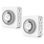 G-Homa Timer Outlet Electric Indoor with 2 Grounded Outlet,Plug-in 24-Hour Mechanical Timers,Daily On/Off Cycle,Energy Saving for Lamps, Seasonal, Christmas Lights and Holiday Decorations (2 Pack)