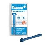Tapcon+ 1/2 x 5 Inch Heavy-Duty Hex Head Concrete Anchors, 10 PCS, Corrosion Resistant Blue Climaseal™ Coating, Outdoor Rated Use, Concrete Block & Masonry Brick Screws, Drill Bit Sold Separately