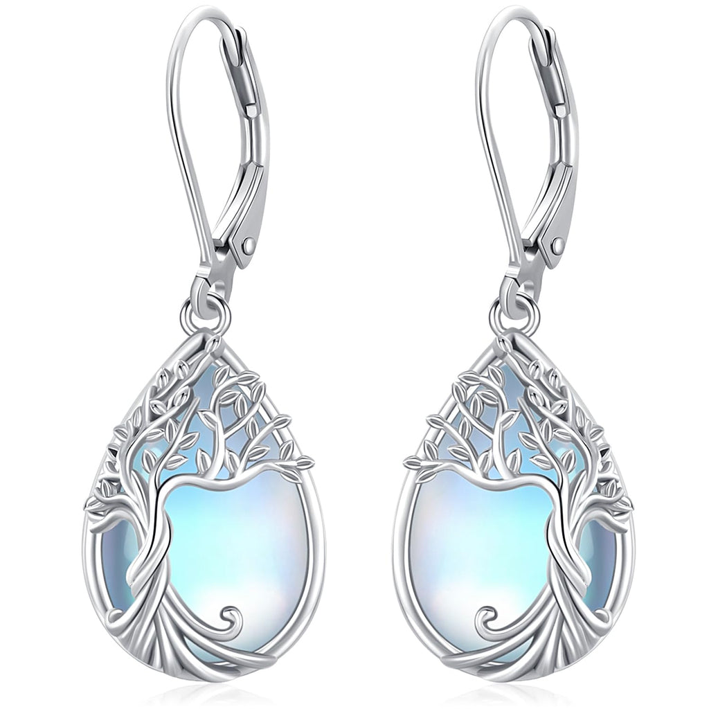 Odinstone Sterling Silver Earrings Tree of Life Moonstone Earring for Women