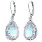 Odinstone Sterling Silver Earrings Tree of Life Moonstone Earring for Women
