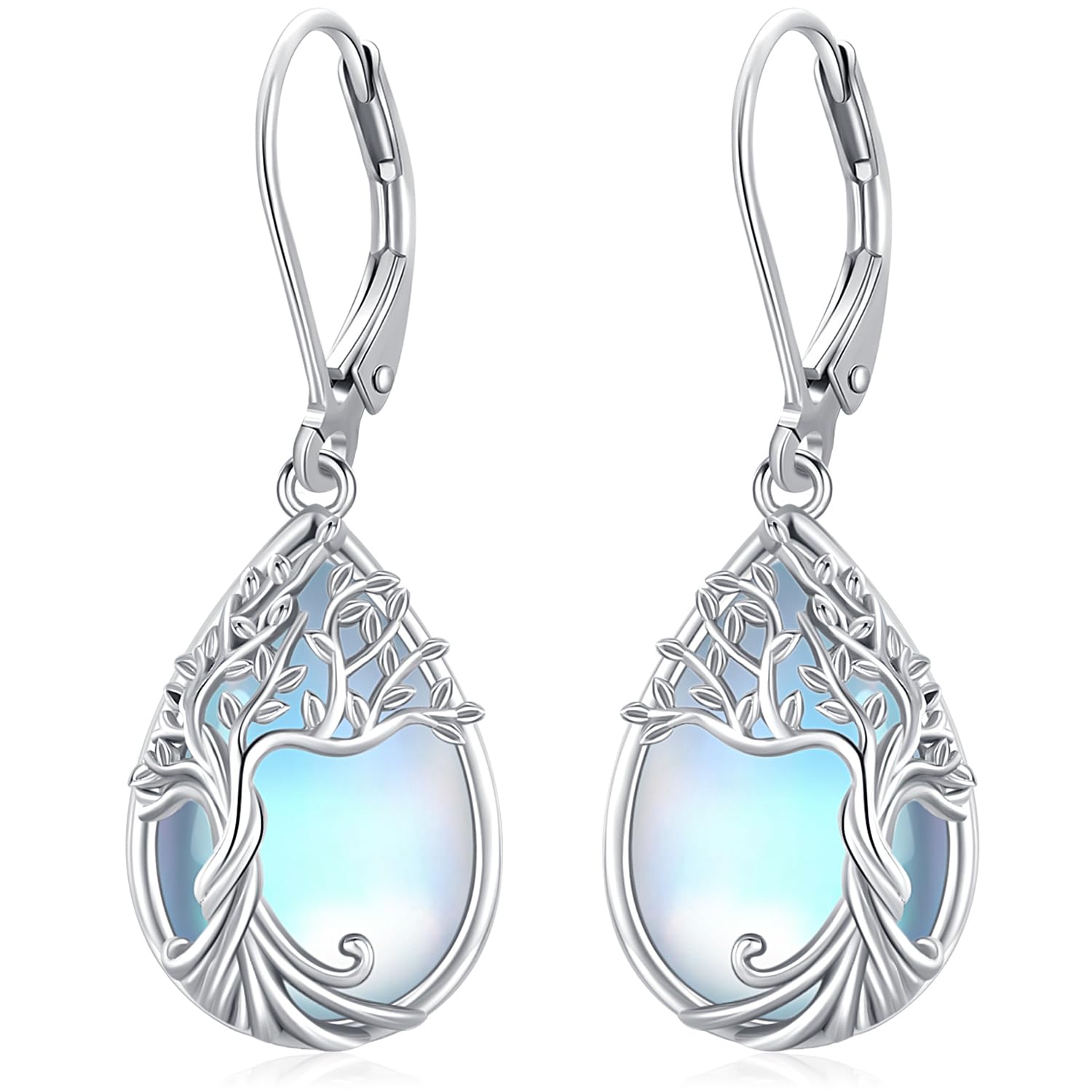 Odinstone Sterling Silver Earrings Tree of Life Moonstone Earring for Women