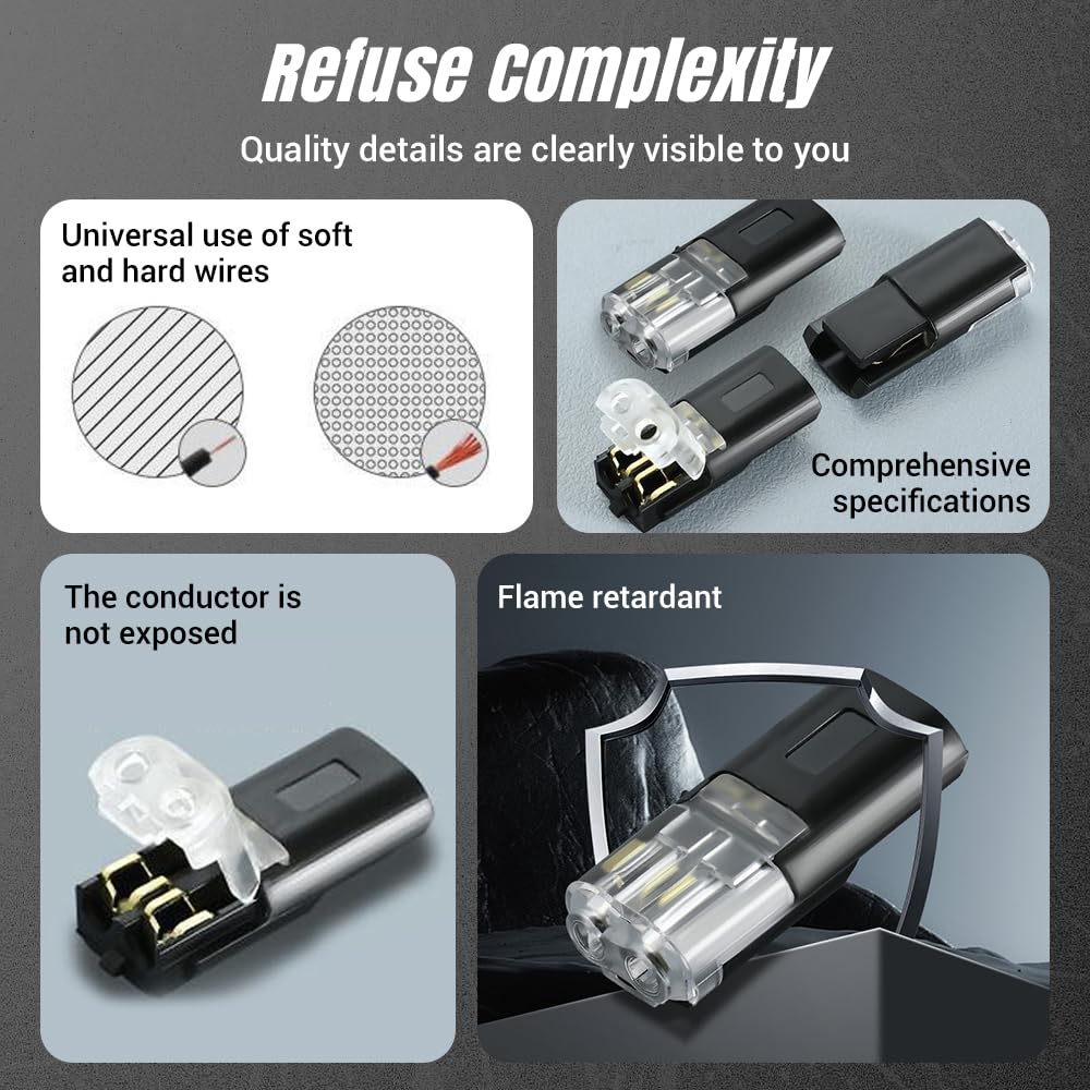 Double Wire Plug in Connector with Locking Buckle, Flame Retardant Locking Wire Quick Connectors, Suitable for Emergency Repairs, Home and Automotive Wiring, Easy to Use (50PCS for 18-22 AWG)