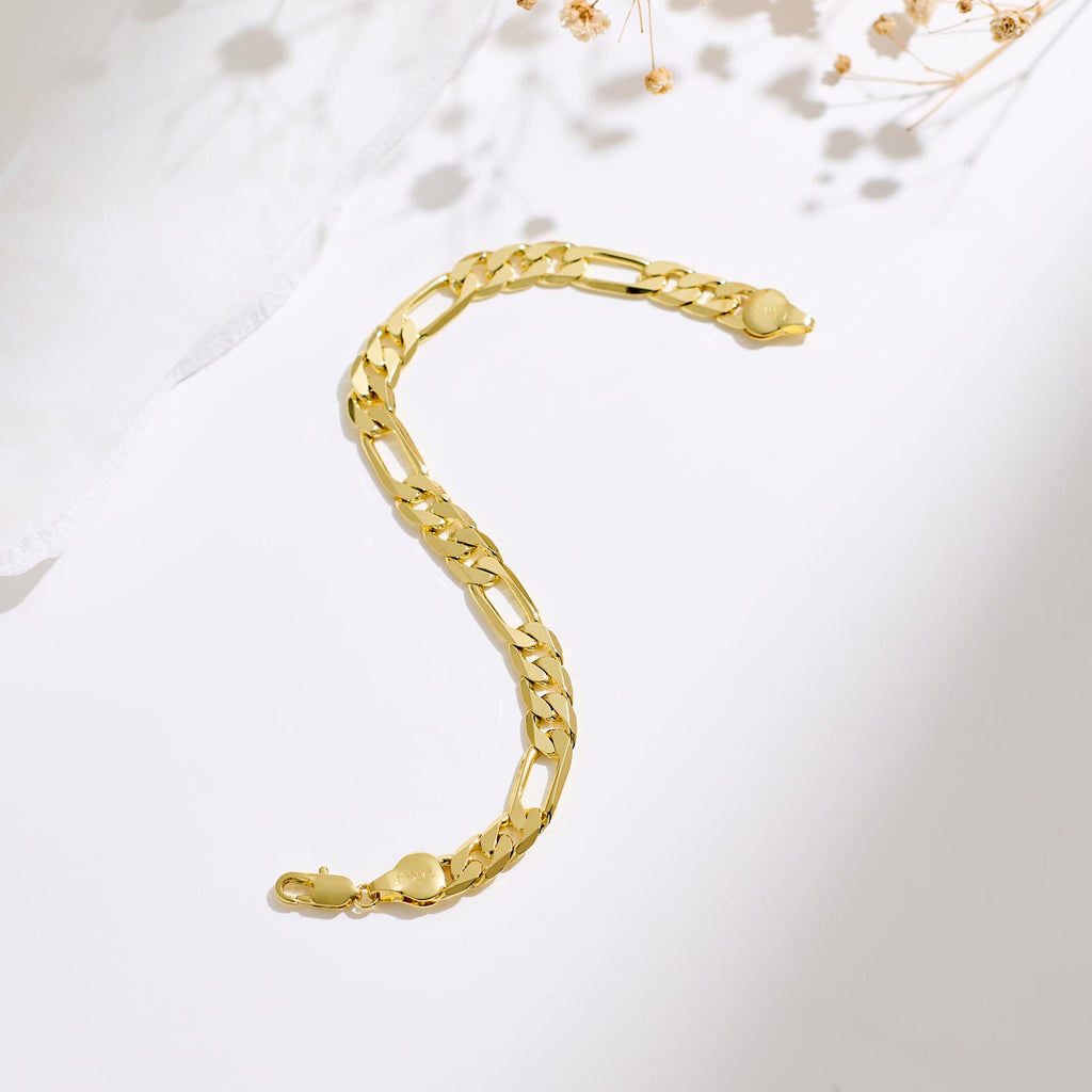 AHSIWC 14K Gold Bracelets for Women & Men Trendy Dainty 7mm Figaro Bracelet for Men Hypoallergenic Gold Chain Bracelet for Women Jewelry Gifts