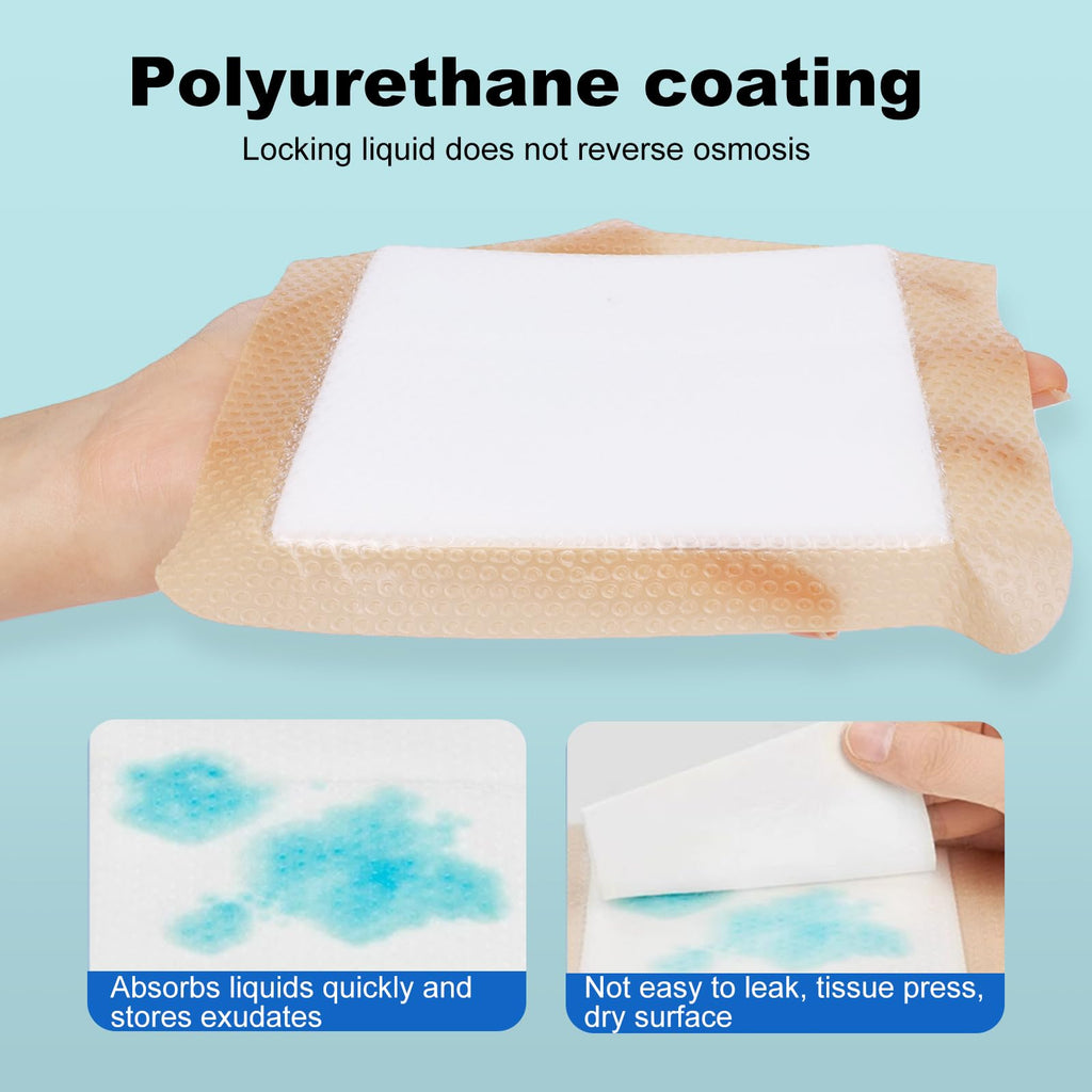 Silicone Foam Dressing 6x6 Gentle Border, Super Absorbent Wound Dressing, Bed Sore Patches, Waterproof Silicone Bandages for Wounds Care, Self Adhesive Pressure Sore Pads (20)