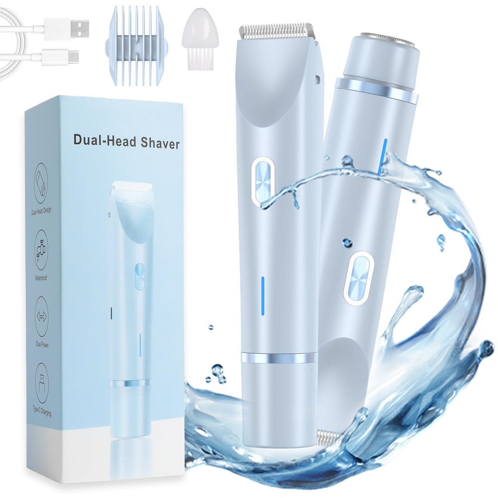 Dermave Bikini Shaver,Dual Head Shaver Women, 2 in 1 Wet & Dry Waterproof Electric Bikini Trimmer for Women(Blue)