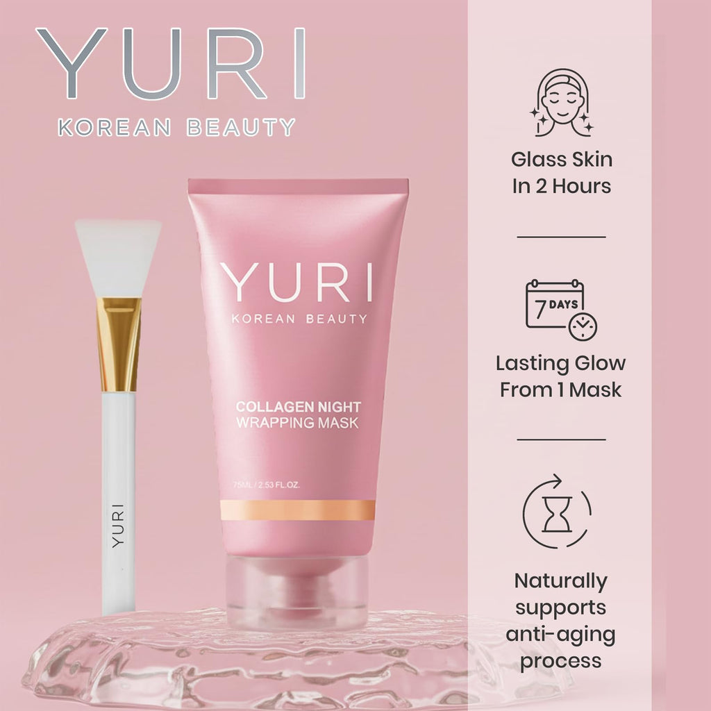 YURI BEAUTY Collagen Night Wrapping Mask, Collagen Overnight Glass Skin Peel Off Face Mask, Elasticity & Hydration Care, Restored Balance & Ongoing Renewal, All Skin Types Skincare (2.53 fl.oz)