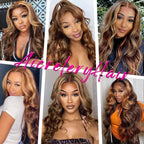 Aicrelery 26 Inch Highlight 13x6 Body Wave HD Transparent Lace Front Wigs Human Hair 4/27 Honey Blonde Body Wave Lace Frontal Wig For Women 180% Density Glueless Ombre Wig Pre Plucked with Baby Hair