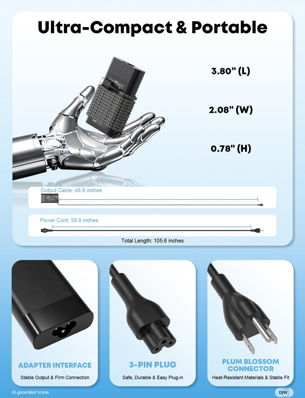 DJW 65W USB C Laptop Charger Compatible with HP Spectre x360,Envy,Elitebook x360,Pavilion, Elite x2,Chromebook,Omnibook,Dragonfly,Zbook,ProBook Travel Computer Charger USB Type C AC Power Adapter