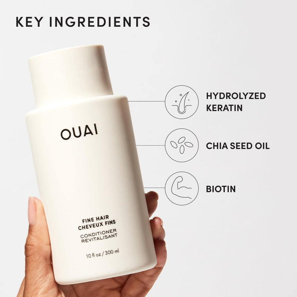 OUAI Fine Hair Conditioner Refill - Volumizing Conditioner Made with Keratin, Biotin and Chia Seed Oil - Adds Softness, Bounce and Volume - Free from Parabens, Sulfates, and Phthalates - 946ml