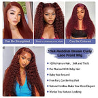 Reddish Brown Lace Front Wigs Human Hair 13x4 Reddish Brown Deep Wave Lace Front Wigs Human Hair for Women Reddish brown Curly Human Hair Wigs Pre Plucked With Baby Hair 180% Density 24inch