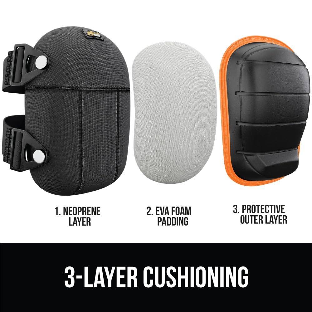 GORILLA GRIP® Knee Pads for Work, All Day Comfort Gel Cushion and Soft Foam for Men and Women, Slip Resistant Heavy Duty Hard Cap, Adjustable Straps for Flooring, Construction and Gardening, Orange