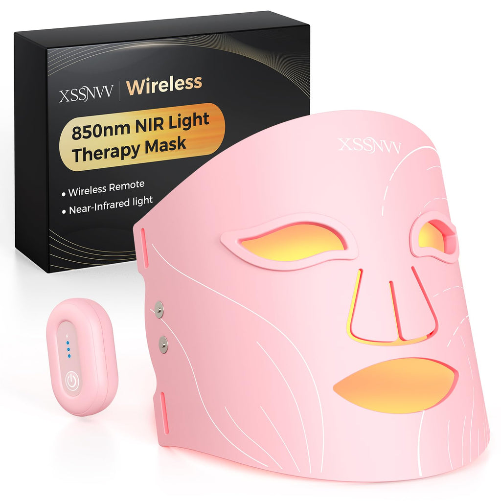 Red Light Therapy for Face – Cordless LED Face Mask with 4 Light Modes (NIR 850nm, Red 630nm, Blue, Amber), 272 LEDs, 10-Min Timer, Rechargeable for Glowing Skin at Home (Pink)
