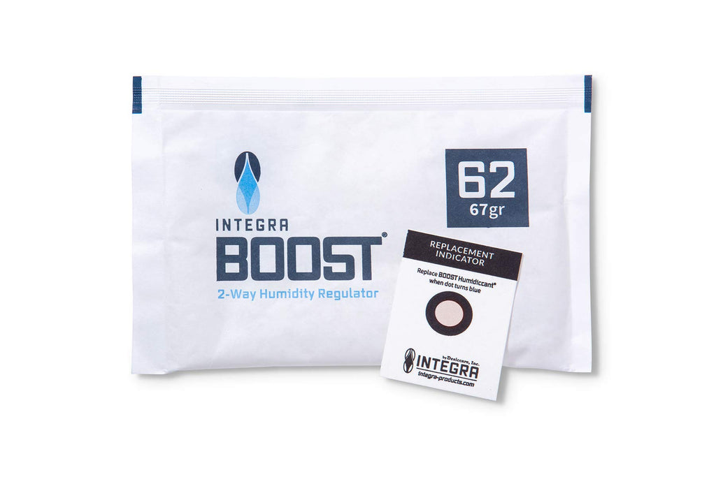 Integra Boost - 62% RH Level - 67 Gram Size - Two-Way Humidity Control Pack - Incl. Replacement Indicator Cards - Food Storage & Herbs Moisture Balancer For Up to 1 LB (Pack of 12)