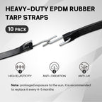 ROBLOCK 31" Rubber Tarp Straps with 150% Max Stretch, 100% EPDM Bungee Cords with Metal Crimped S Hooks, Ideal for Securing Tarps, Cargo, Canvases, Weatherproof (10 Pack)