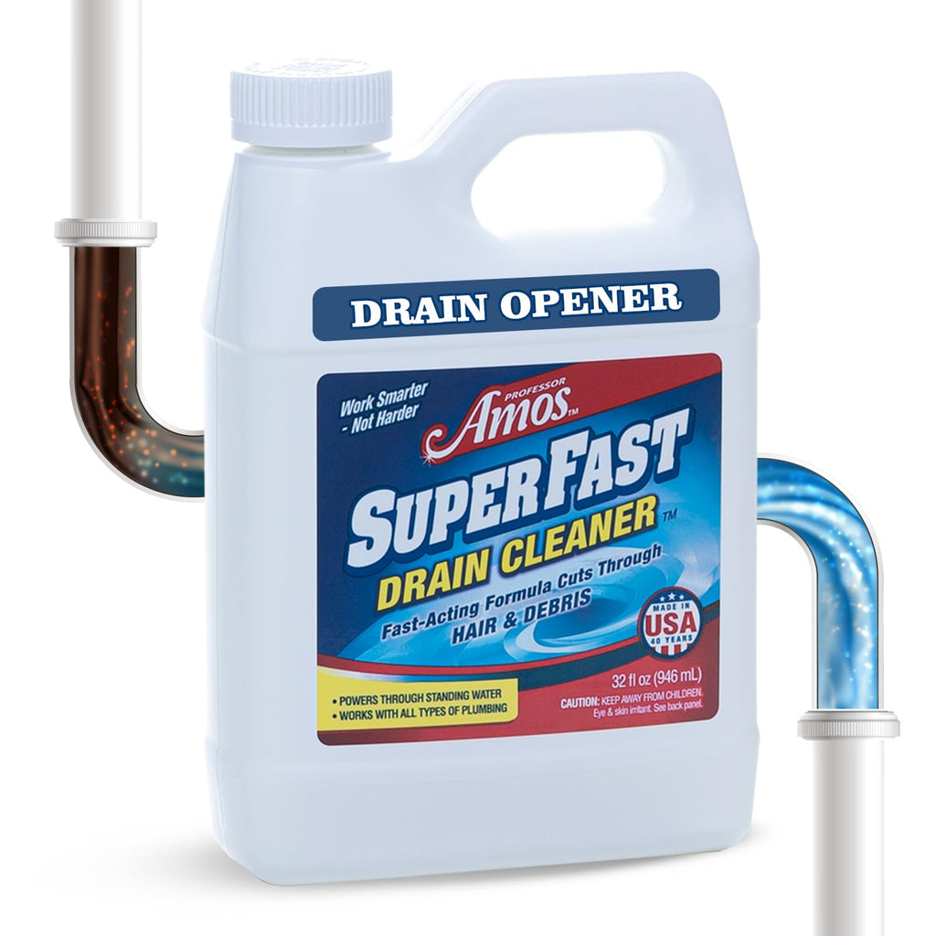 2 Pack Professor Amos Superfast Drain Cleaner Clears Clogs in Minutes Dissolves Hair, Grease & Grime Superfast!