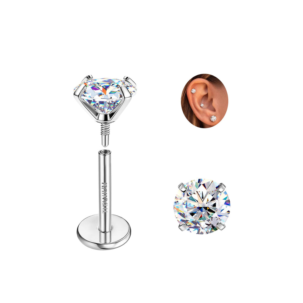 GEMQUEEN Moissanite ＆ G23 Implant Grade Titanium Flat Back Earrings 1CT
