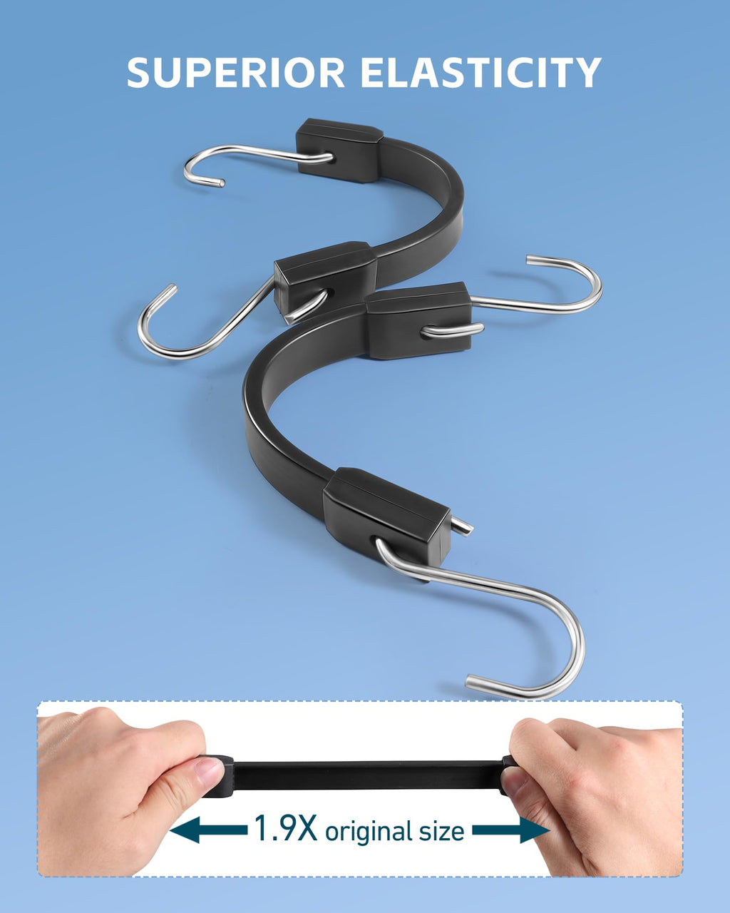 24 Inch Rubber Bungee Cords Heavy Duty Outdoor, Black Bungee Straps with Upgraded Hooks, Weatherproof Tarp Straps with 1.9X Max Stretch & 100% Rubber for Cargo, Van, Truck, Motorcycle, etc (10 Pcs)
