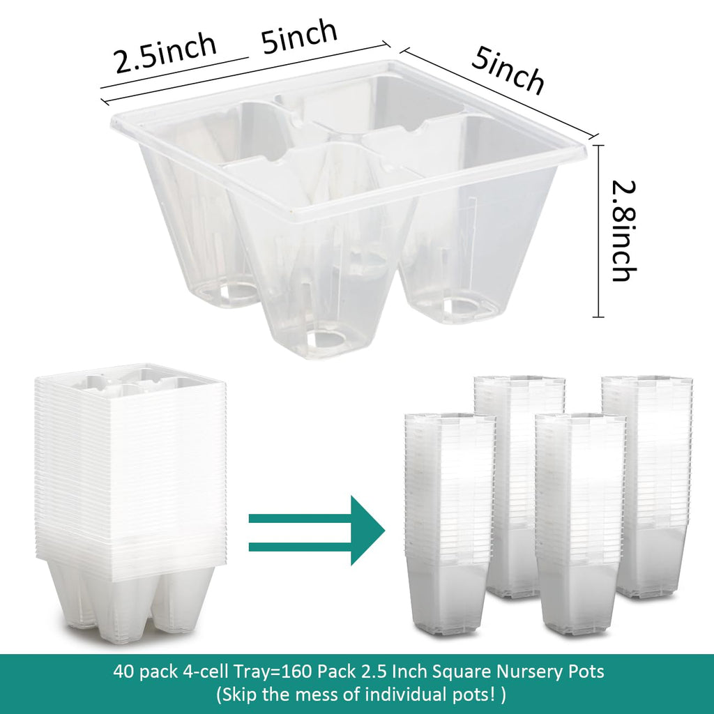 RooTrimmer 40 Pack Reusable 4-Cell Seed Starter Trays with Large Drainage Holes - Clear Transparent Trays for Root Growth Monitoring, Avoids Overwatering, Easy Transplant, Fits Standard 1020 Trays