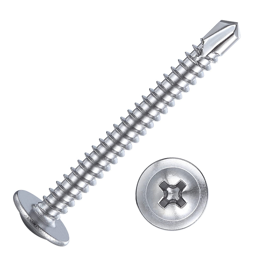 Wensilon（200pcs）#8×1-1/4”for Sheet Metal Self-Tapping Screws 410 Stainless Steel Truss Head High-Strength Quick Tapping Screws