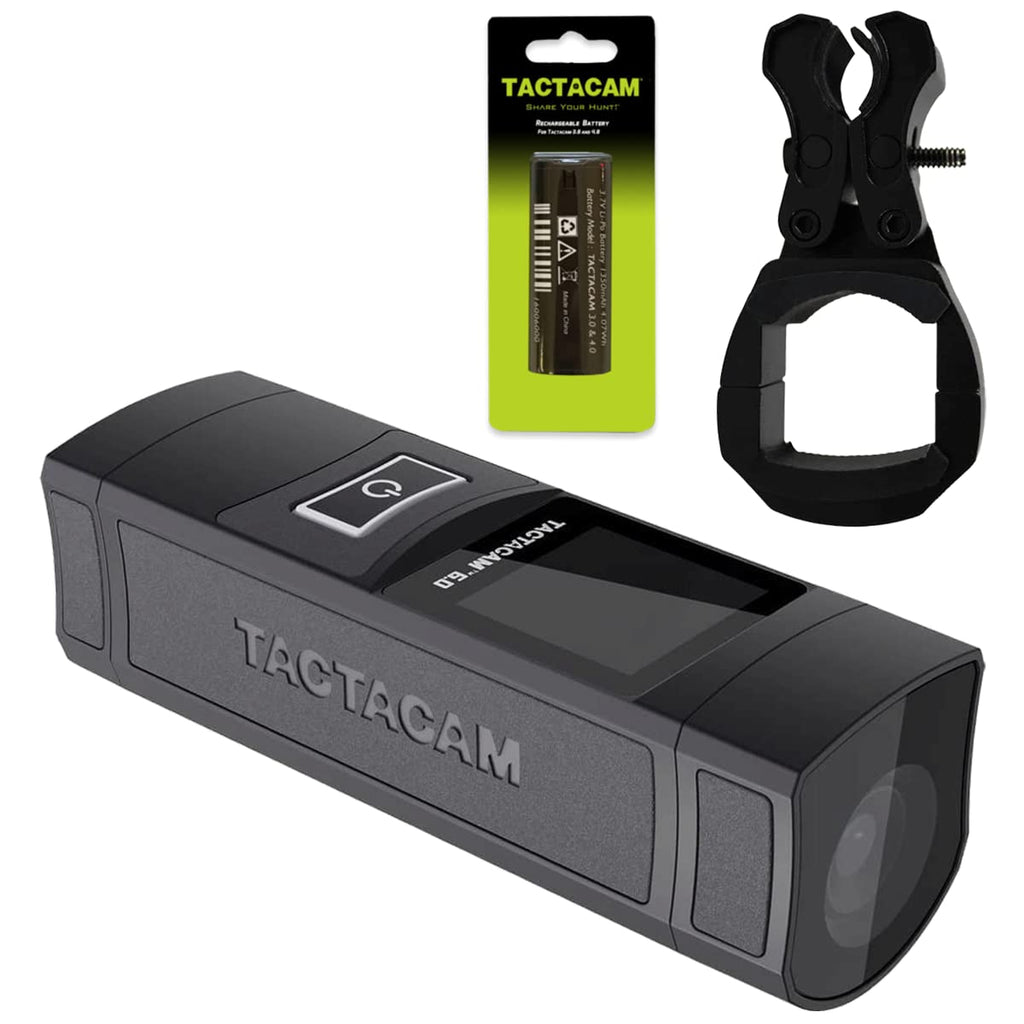 TACTACAM 6.0 Action Camera, 4k 60 FPS, 8X Zoom, Waterproof, Integrated Image Stabilization, One Touch Operation (6.0) Replacement Battery + Mount Options (Clamp Mount)