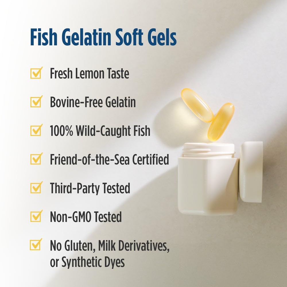Nordic Naturals Ultimate Omega in Fish Gelatin, Lemon Flavor - 60 Soft Gels - 1280 mg Omega-3 - High-Potency Fish Oil Supplement - EPA & DHA - Promotes Brain & Heart Health - Non-GMO - 30 Servings