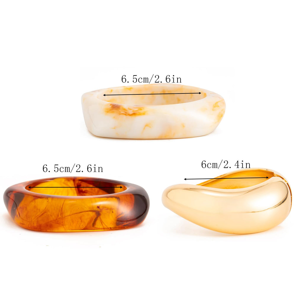 AVOGIR Chunky Acrylic Bangle Bracelet for Women Colorful Resin Bracelets Trendy Stack Statement Cuff Jewelry Gift (Gold 02)