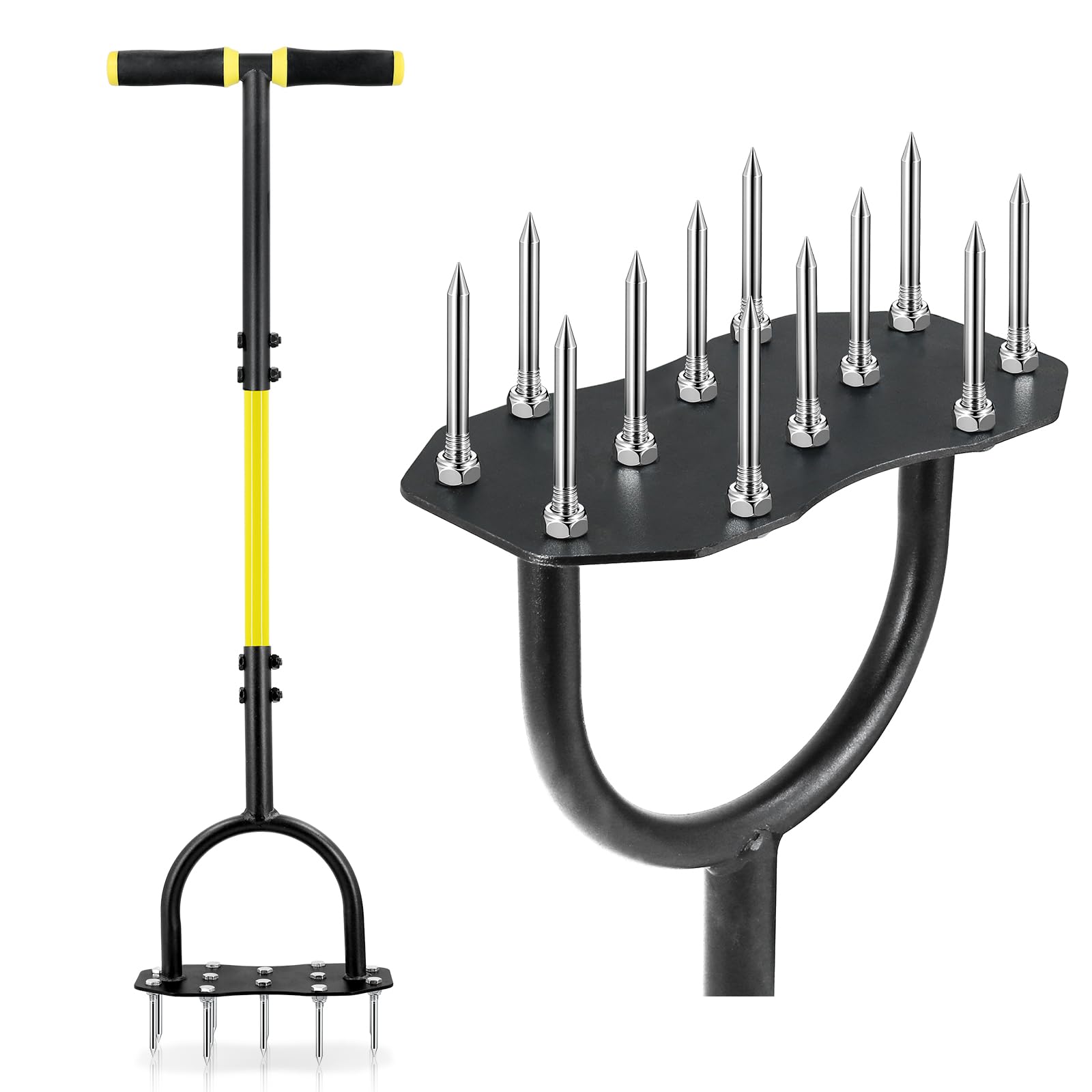 Jardineer Lawn Aerator Tool, Updated 36" Spike Aerator Lawn Tool with Longer Spikes, Pre-Assembled Manual Grass Aerator for Lawn Aeration, Soil Aerating