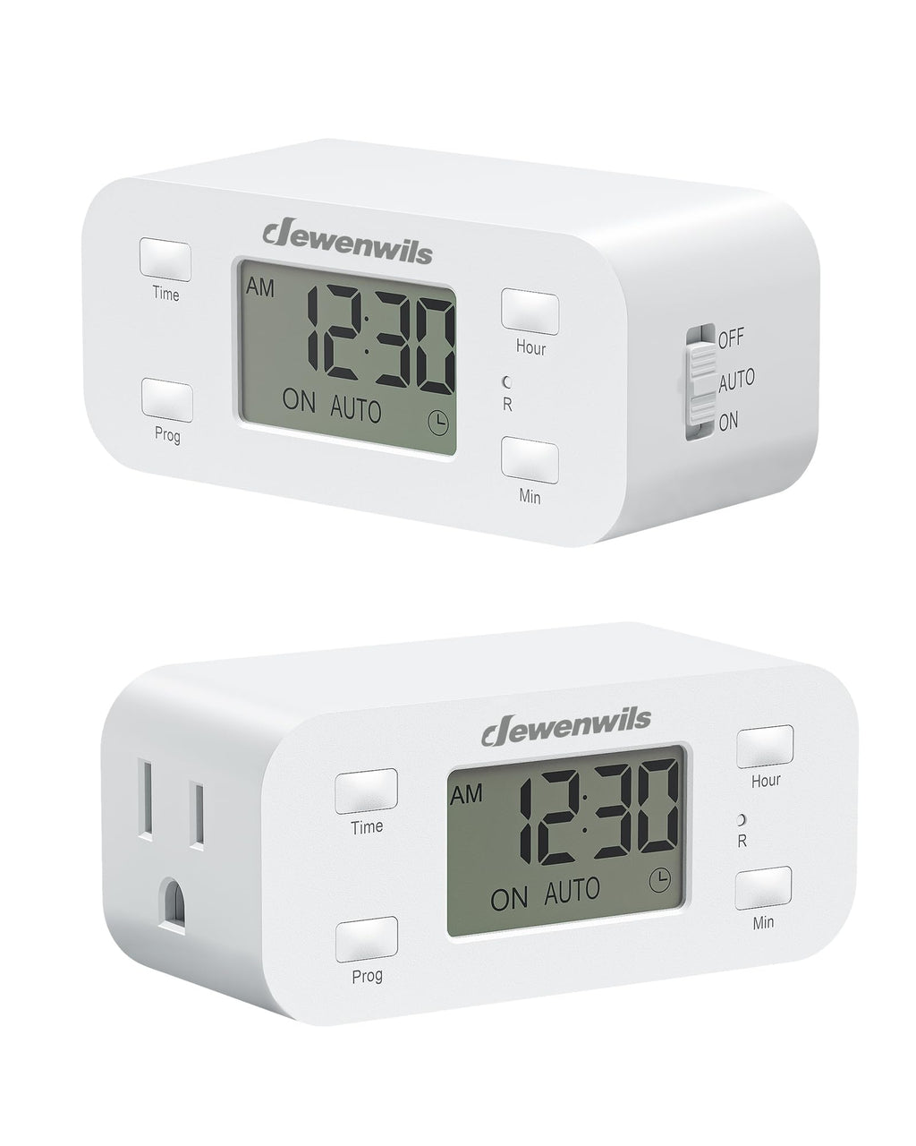 DEWENWILS 24 Hour Programmable Digital Timer Outlet, 2 Pack Timers for Electrical Outlets, Light Timer for Indoor Lamp Fan Aquarium, 1 Grounded Outlet, 125V/15A/1000W, 3 Prong, 1/2 HP,White