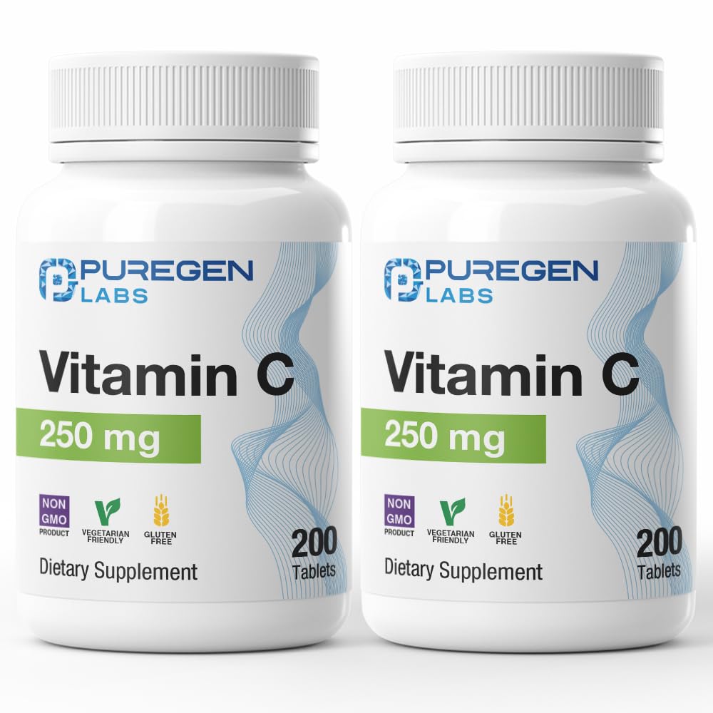 Puregen Labs Vitamin C 250 MG -Total 400 Tablets Supports a Healthy Immune System & Antioxidant Protection | Non-GMO | Gluten Free - 2 Pack