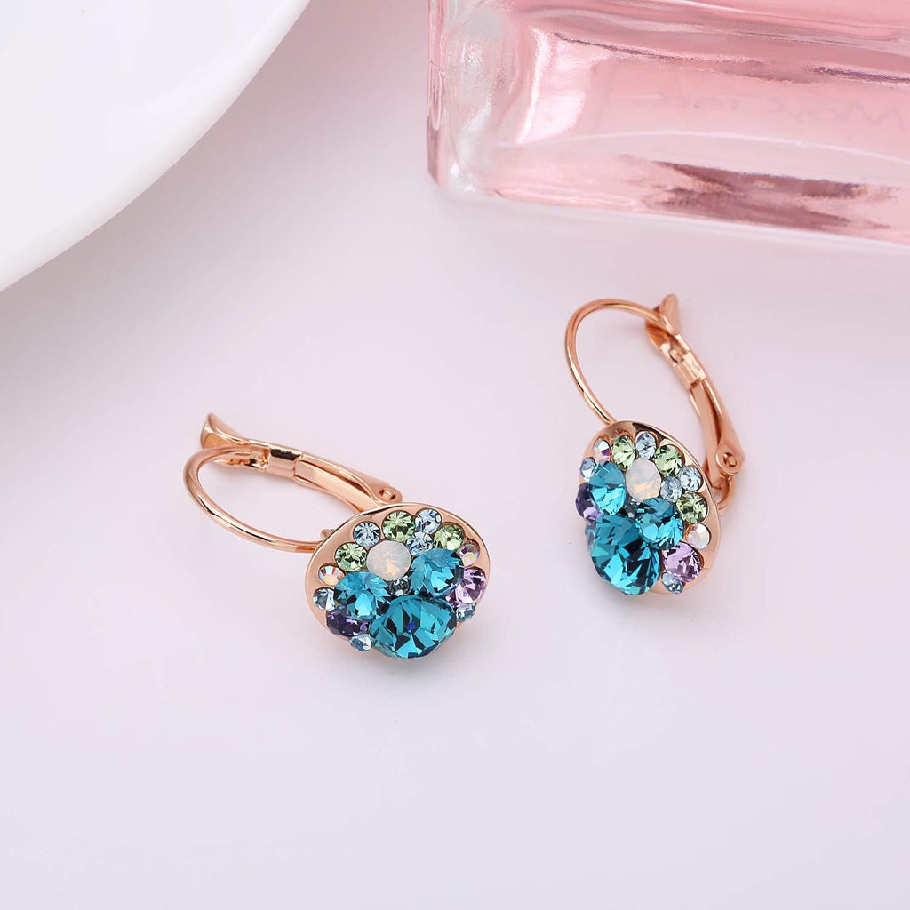 EVEVIC Austrian Crystal Round Cluster Leverback Drop Earrings for Women