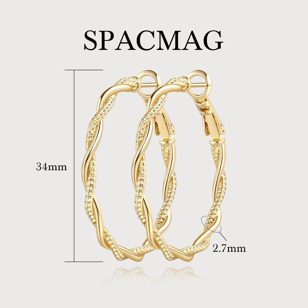 SPACMAG Gold Hoop Earrings for Women 14K Gold Earrings for Women 34mm
