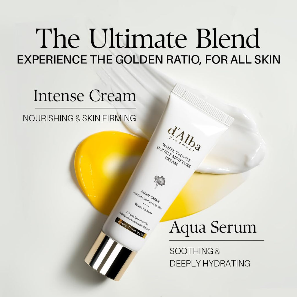 d'alba Piedmont White Truffle Double Moisture Cream, 2-in-1 Face Moisturizer, Vegan Skincare, Vegan Collegen, Skin Firming, Tightening, Dual Formula in ONE tube, Korean Skincare (2.02 oz)