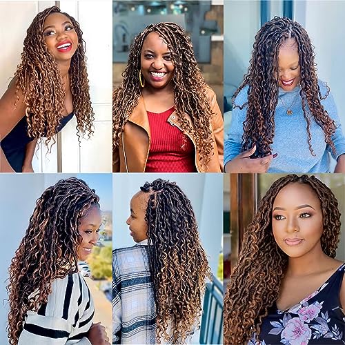LMZIM 14 inch Goddess Locs Crochet Hair 8 Packs Boho Locs Crochet Braids,Hippie Locs Crochet Hair for Black Women Faux locs Croceht Hair Pre Looped River Locs Crochet Hair with Curly Ends 1B/30