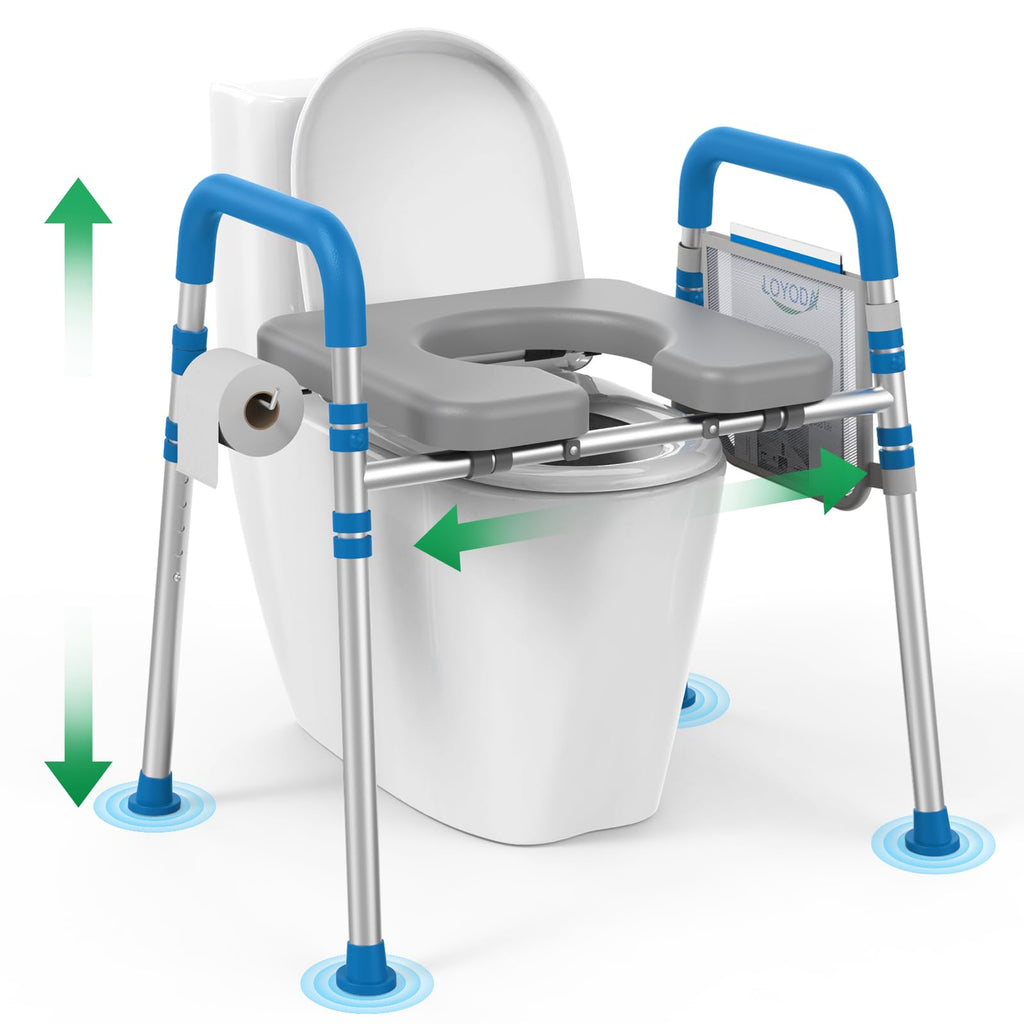 Loyoda Raised Toilet Seat with Handles, Padded Toilet Seat Risers for Seniors, Adjustable Height & Width Toilet Riser, Handicap Elevated Toilet Seat 500lb, Fit Any Toilet