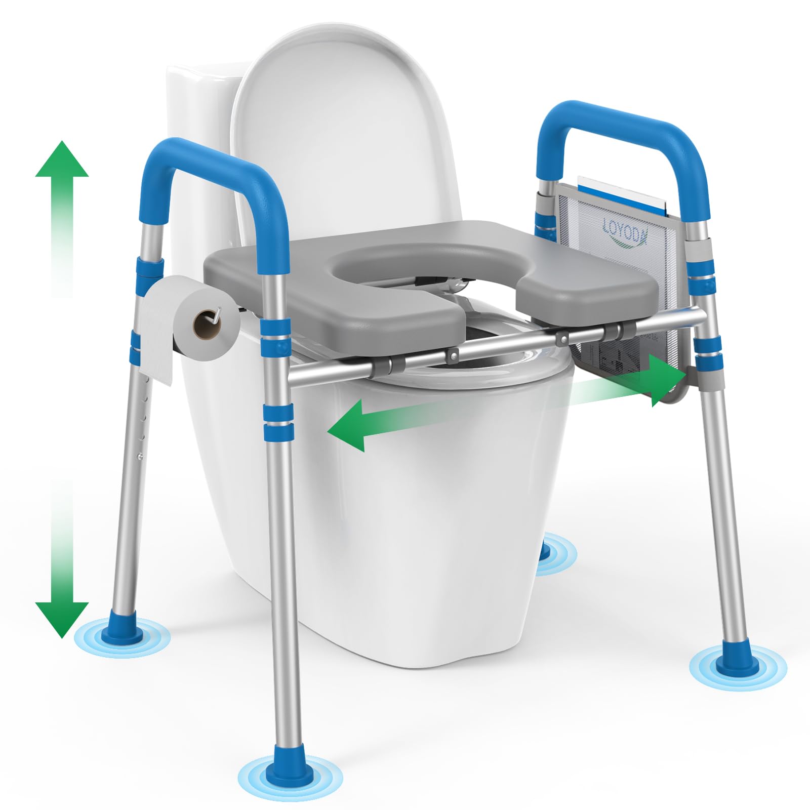 Loyoda Raised Toilet Seat with Handles, Padded Toilet Seat Risers for Seniors, Adjustable Height & Width Toilet Riser, Handicap Elevated Toilet Seat 500lb, Fit Any Toilet