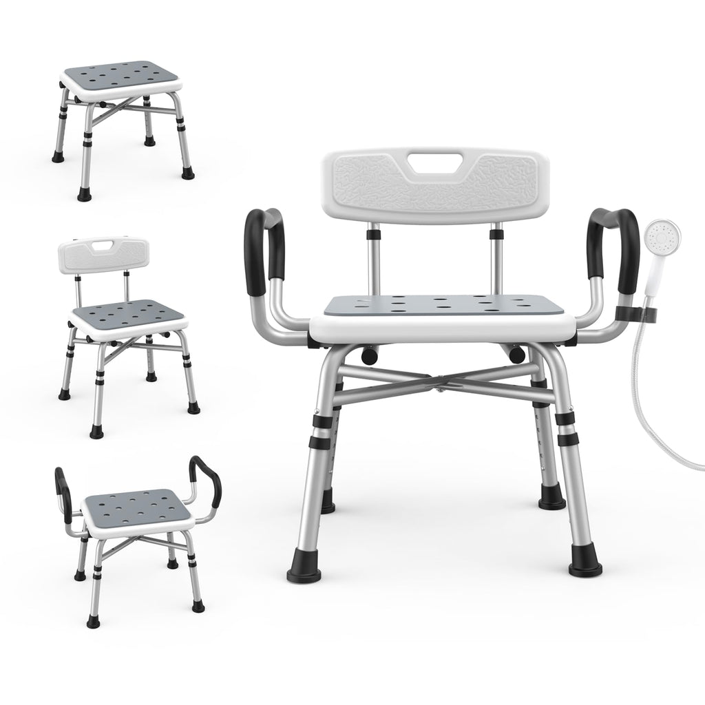 GonnaCare Heavy Duty Shower Chair for Inside Shower and Tub with Reinforced X-Bar, Padded Arms and Backrest, Height Adjustable, Ideal Shower Chair for Elderly and Disabled
