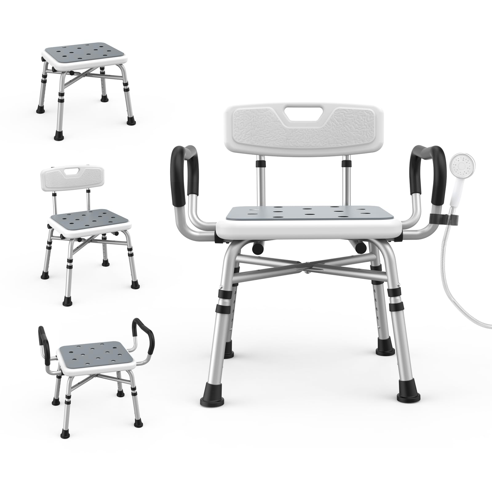 GonnaCare Heavy Duty Shower Chair for Inside Shower and Tub with Reinforced X-Bar, Padded Arms and Backrest, Height Adjustable, Ideal Shower Chair for Elderly and Disabled