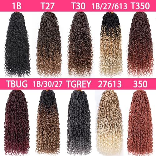 8Packs Goddess Locs Crochet Hair 18 Inch Ombre Faux Locs Crochet Hair with Curly Ends Pre-looped River Locs Crochet Braids Boho Hippie Locs Synthetic Hair Extensions(#1B3027)