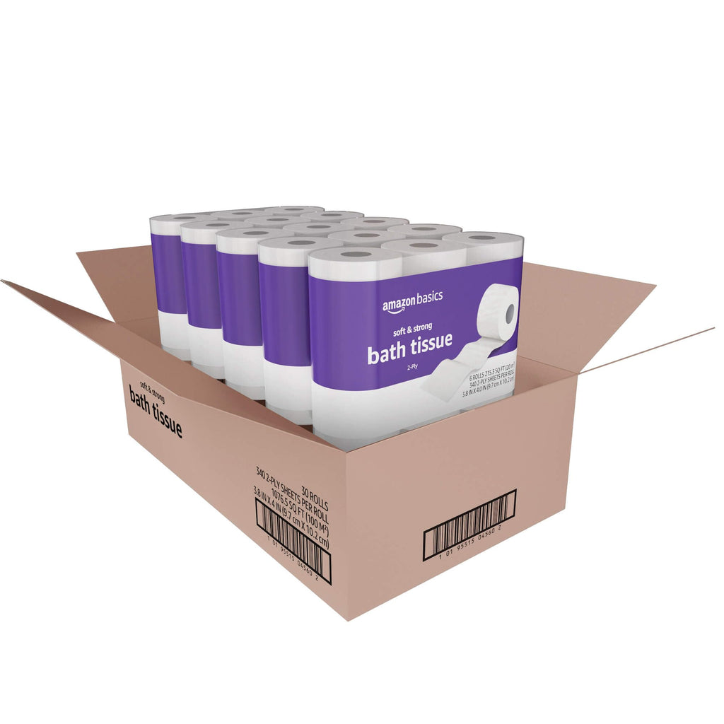 Amazon Basics Soft and Strong 2-Ply Toilet Paper, 30 Ultra Rolls = 120 Regular Rolls, Unscented, 340 Sheets, FSC Certified