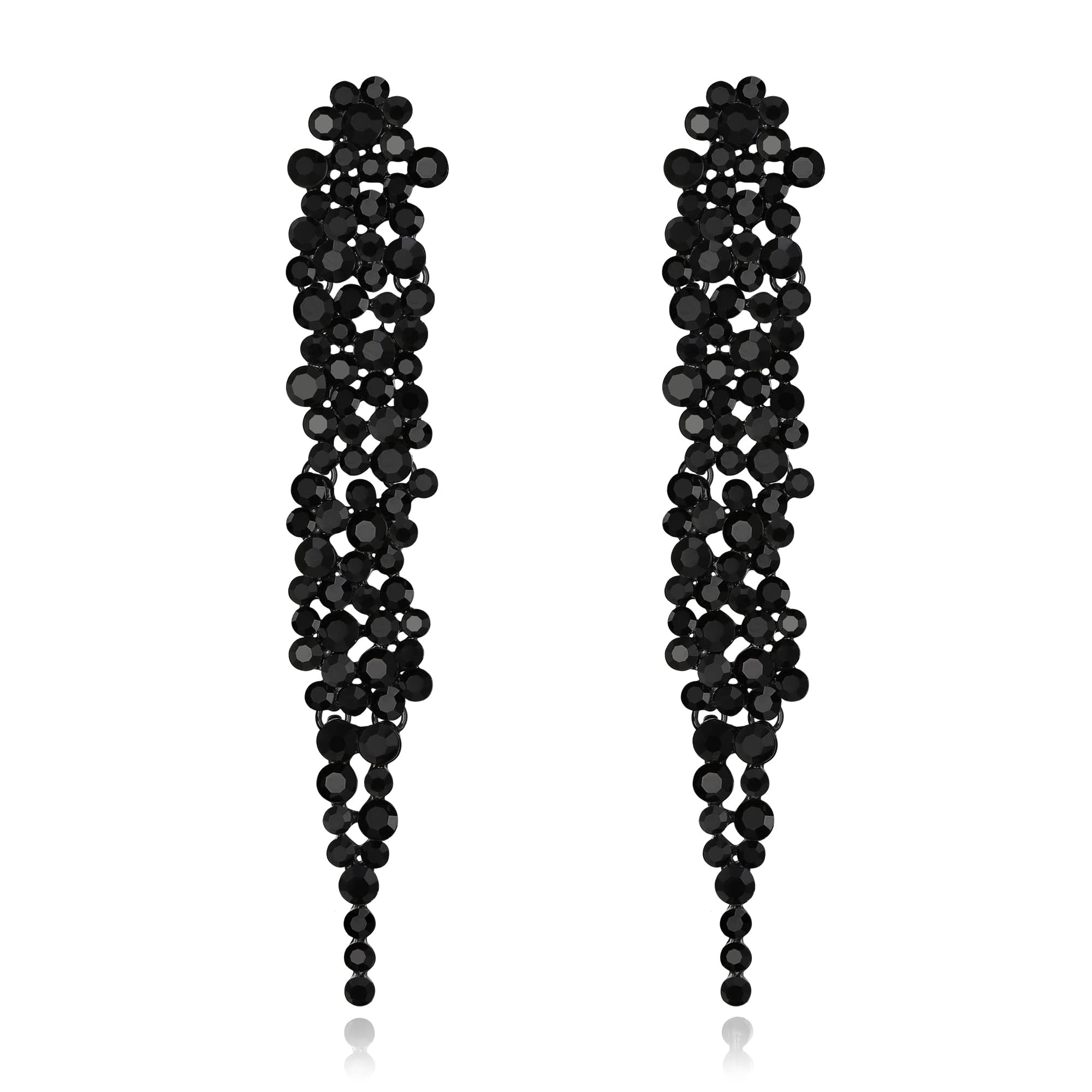 EVER FAITH Austrian Crystal Art Deco Chandelier Long Dangle Earrings Black